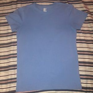 Basic sky blue cotton stretch short sleeve shirt
